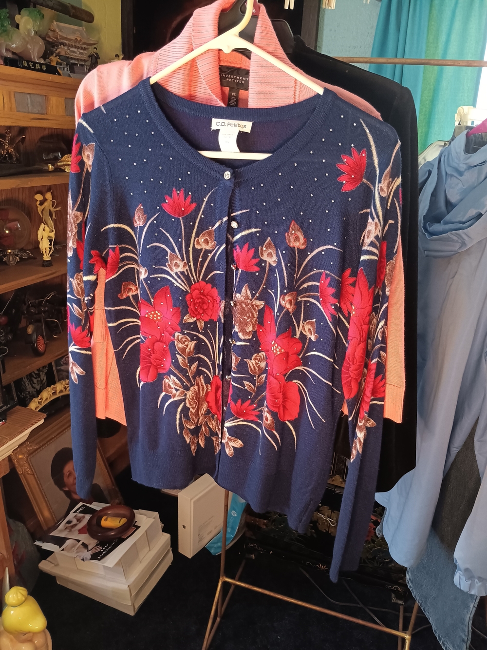 Navy Floral Button-Front Cardigan